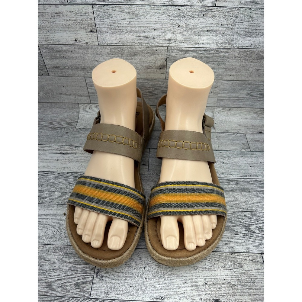 Born Handcrafted Leather Woven Striped Slingback Espadrille Sandals Tan Women 11